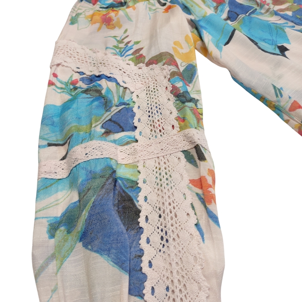 Zac & Rachel Women's Multi Color Floral Print Blouse Lace Trimmed Long Sleeve M - Picture 7 of 10
